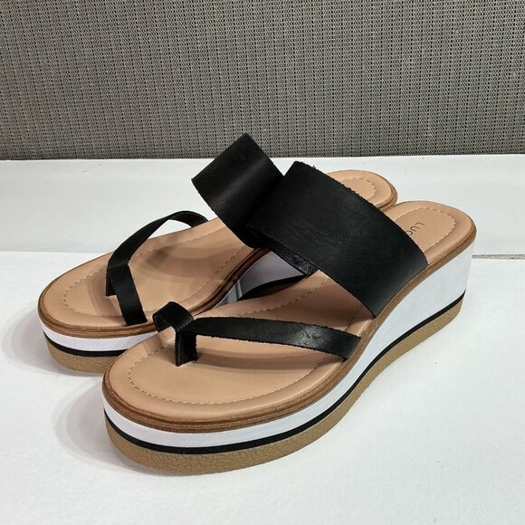 Lucky Brand Women's Black Leather Platform Sandals Size 8 M - Picture 1 of 9